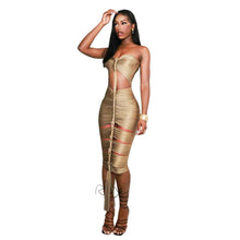 Load image into Gallery viewer, Autumn Winter Women Sexy Cutout Slim Fit Backless Pleated Bright Tube Top Dress