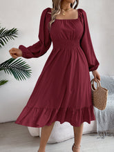 Load image into Gallery viewer, Spring Summer Casual Solid Color Square Collar Long Sleeve Waist Trimming Ruffles A line Dress Women Clothing