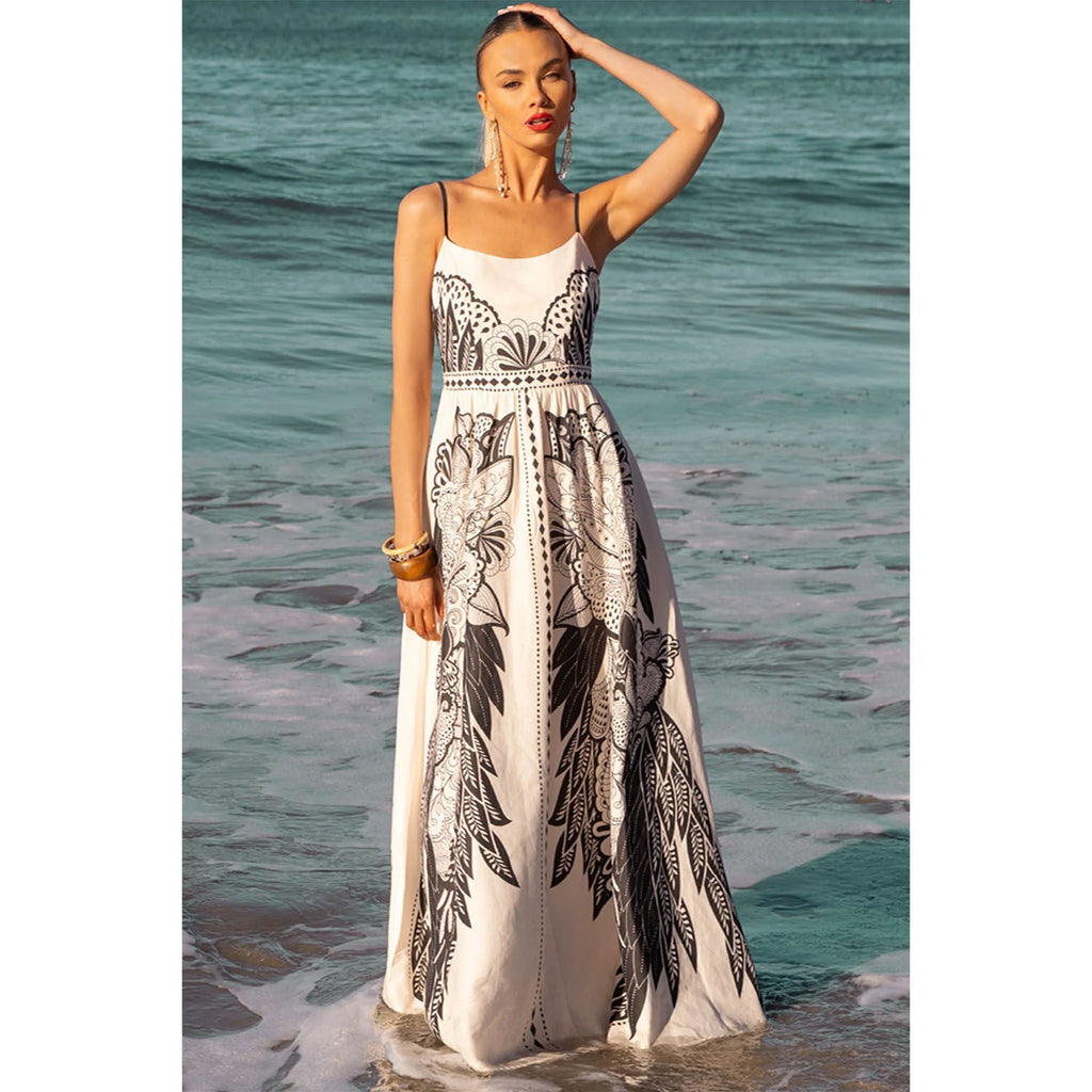 Goods Spring Summer Positioning Printing Large Swing Sweet Strap Dress