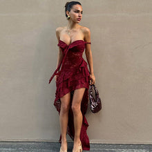 Load image into Gallery viewer, Women Clothing Summer Lace Sexy Slim Fit Tied Hollow Out Cutout out See through Irregular Asymmetric Tube Top Dress