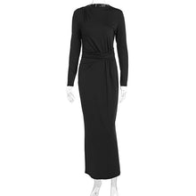 Load image into Gallery viewer, Autumn Women Long Sleeve Fitted Waist Pleated Slim Maxi Dress