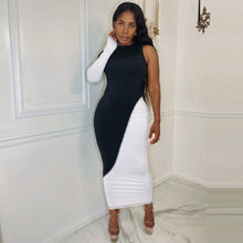 Load image into Gallery viewer, Women Clothing Spring Summer Contrast Color Slim Fit Single Side Long Sleeve Maxi Dress