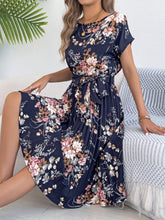 Load image into Gallery viewer, Women Clothing Spring Summer Elegant Floral Batwing Sleeve Lace up Cinched Waist Pleated