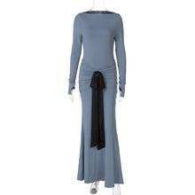 Load image into Gallery viewer, Women Clothing Summer Solid Color Pleated Waist Controlled Lace up Long Sleeve Dress Women
