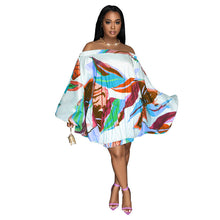 Load image into Gallery viewer, Spring Summer Off Shoulder Loose Elastic Printing Batwing Shirt Long Sleeve Dress