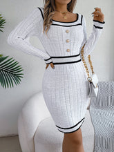 Load image into Gallery viewer, Autumn Winter Elegant Square Collar Button Long Sleeve Sweater Hip Dress Women Clothing