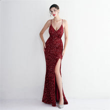Load image into Gallery viewer, Velvet Bottom Sequin Suspender Party Sequined Dress Long Banquet Slim Fit Evening Dress Elegant