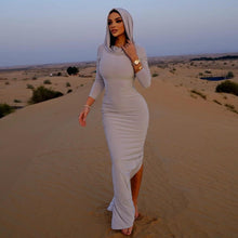 Load image into Gallery viewer, Women Clothing Summer Hooded High Elastic Long Sleeve Split Elegant Slim Dress