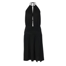 Load image into Gallery viewer, Women Sexy Deep V Plunge neck Bare Back Halter Strap Pleated Waist Tight Slit Dress