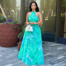 Load image into Gallery viewer, Elegant Women Clothing Office Printed Street A line Dress round Neck Pleated Sleeveless Maxi Dress