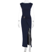 Load image into Gallery viewer, Summer Women Solid Color round Neck Slim Slimming Slit Dress