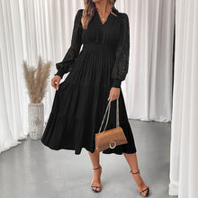 Load image into Gallery viewer, Autumn Sweet Elegant V neck Tight Waist Lace Long Sleeve Solid Color Dress Women