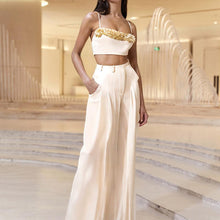Load image into Gallery viewer, Spring Slim Fit High Grade Slim Sexy White Beautiful High Waist Wide Leg Women Two Piece Sets