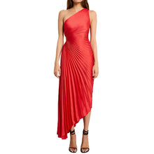 Load image into Gallery viewer, Women Clothing One Shoulder Diagonal Collar Pleated Hollow Out Cutout Dress