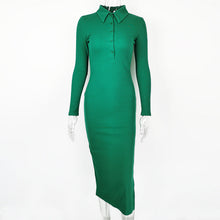 Load image into Gallery viewer, Autumn Winter Women Clothing Sexy Slit Slim Rib Button Long Sleeve Dress