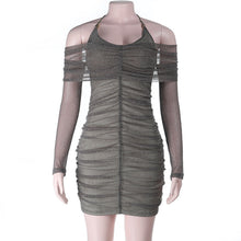 Load image into Gallery viewer, Autumn Winter Evening Dress Sexy Tube Top Halter Mesh Thin Glittering Hip Dress