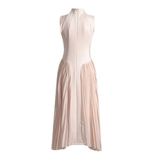Load image into Gallery viewer, Summer Stand Collar Elegant Slightly Mature Dress Design Pleated Patchwork Waist Slimming Slimming Dress Long Dress