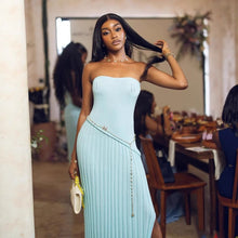Load image into Gallery viewer, Spring Summer Tube Top Twisted Floral Split Long Wool Dress