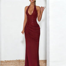 Load image into Gallery viewer, Shiny Knitted V neck Halter Stitching Dress Autumn Sheath Evening Dress