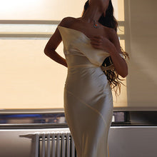 Load image into Gallery viewer, Women off Shoulder Dress Sexy Backless Satin Dress Light Luxury Dress Elegant Fishtail