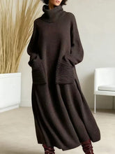 Load image into Gallery viewer, High Neck Woolen Dress Loose Woolen Coat