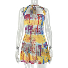Load image into Gallery viewer, Color Matching Women Printed Wear Tight Waist Slimming A line Dress Street Hanging Collar Short Sleeveless Dress Tide