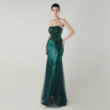 Load image into Gallery viewer, Tube Top Cross Strap Beaded Tube Floral Sequin Mesh Evening Dress Cocktail Wedding Social Elegant Clothing