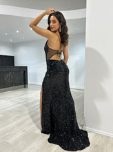Load image into Gallery viewer, Sequined Split Sexy Sling Dress Waist Controlled Cocktail Dress Slim Fit Maxi Dress