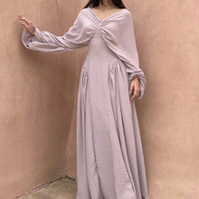 Load image into Gallery viewer, Pleated Design Elegant Dress Women V neck Batwing Sleeve High Waist Sheath Dress