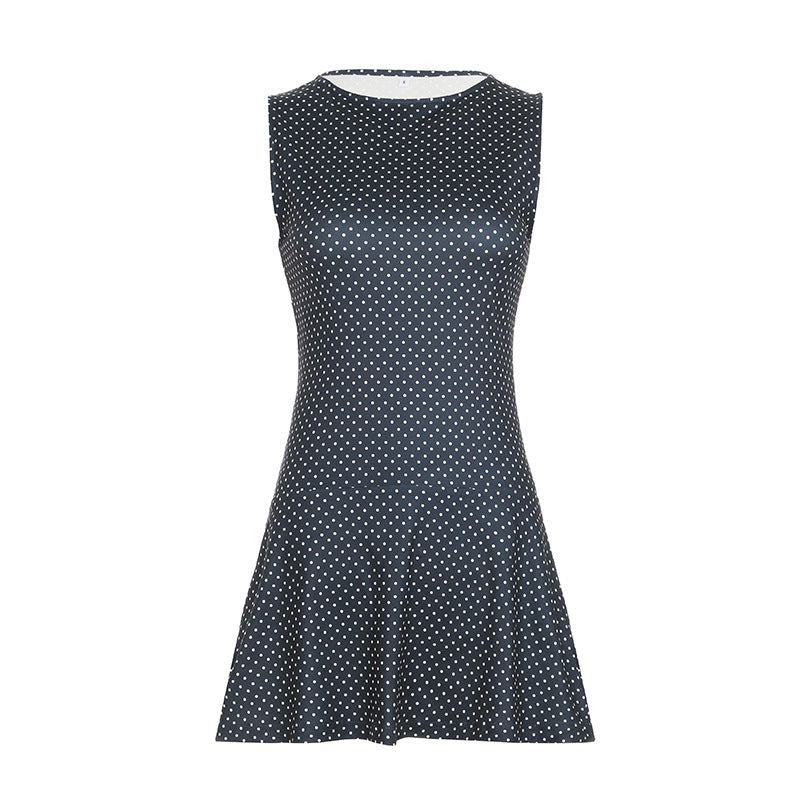 Women Polka Dot Dress Summer Sleeveless Casual Retro Sexy Mini Sleeveless Cinched Short Dress