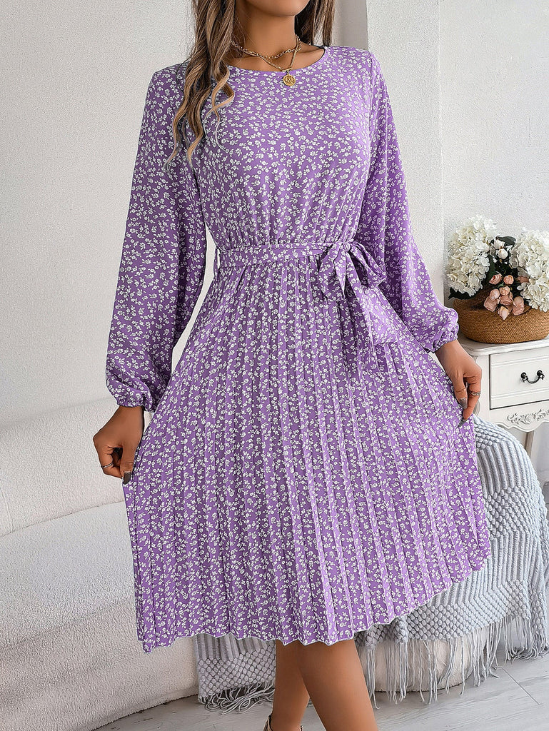 Spring Summer Casual Long Sleeved Floral Large Hem Pleated Women Clothing