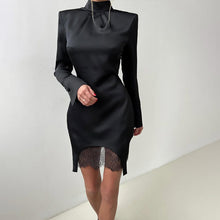 Load image into Gallery viewer, Women Clothing Graceful Satin Lace Stitching Expensive Feeling Solid Color Slim Fit Long Sleeves Dress