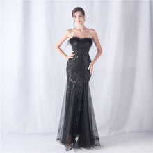 Load image into Gallery viewer, Ostrich Feather Positioning Floral Cutting Wedding Annual Meeting Tube Top Sequin Gauze Evening Dress