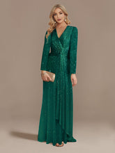 Load image into Gallery viewer, Multi Color Long Sleeve V neck Fishtail Cocktail Evening Dress Women