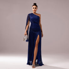Load image into Gallery viewer, Women Clothing Premium One Shoulder Diagonal Collar Long Sleeve Slim Fit Slit Cocktail Evening Dress