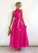 Load image into Gallery viewer, Spring Summer Stand Collar Solid Color Plaid Retro Maxi Dress Casual Dress for Women