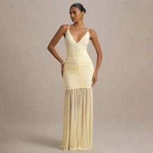 Load image into Gallery viewer, Elegant Straps Tulle Dress Sexy Deep V Plunge Pleated Stitched Backless Maxi Dress