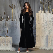 Load image into Gallery viewer, Autumn Winter Party Dress French Ladies Dress Korean Velvet Bell Sleeve Square Collar A line Dress Women