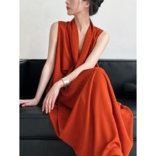 Load image into Gallery viewer, Elegant V neck Sleeveless Twisted Waist Dress Women Slimming Irregular Asymmetric High Grade Hong Kong Long Dress