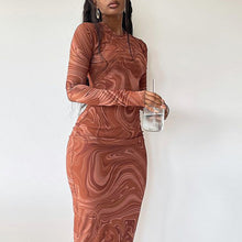 Load image into Gallery viewer, Women Clothing Autumn Winter Print round Neck Long Sleeve Slim Mid Length Dress