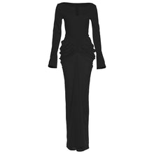 Load image into Gallery viewer, Autumn Winter Women Clothing Colorblock Slim Pleated Long Sleeve Elegant Dress