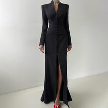 Load image into Gallery viewer, V neck Long Sleeve High Waist Split French Dress Women Party Long Dress