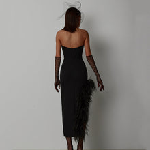 Load image into Gallery viewer, Sexy Split Tube Top Side Feather Bandage Slim Elastic Party Midi Dress Dress