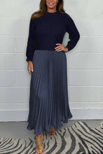 Load image into Gallery viewer, New Autumn Winter Women round Neck Top Sunken Stripe Pleated Dress