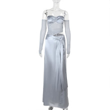 Load image into Gallery viewer, Winter Patchwork Maxi Dress Sexy Slim Tube Top Satin Dress