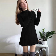 Load image into Gallery viewer, Long Sleeve Skinny Knit Dress Women Half Turtleneck Base Narrow Solid Color Short Temperamental Fall Winter Sweater Dress
