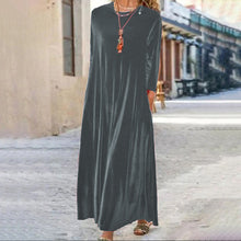 Load image into Gallery viewer, Spring Gold Velvet Slimming Crew Neck Maxi Dress