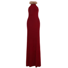 Load image into Gallery viewer, Retro Christmas Red Fur Stitching Contrast Color Vest Maxi Dress Elegant Slim Mop Evening Dress Annual Party Dress