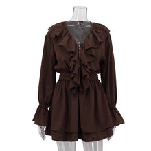 Load image into Gallery viewer, Spring French Elegant Short Dress Women Ruffled V neck Flared Sleeves High Waist A line Dress