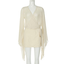 Load image into Gallery viewer, Mesh Mini Slim Dress Women V neck Long Sleeved Bubble Sleeve Sexy Backless Loose Dress